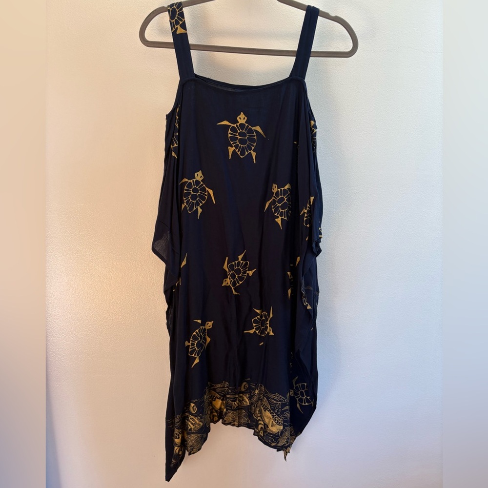 Kisses & Hugs Blue Turtle Cold-Shoulder Hawaiian Midi Dress OS